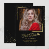 Chic Script Grad Feest Bewaar De Datum Goud Glitte Kaart (Voorkant / Achterkant)