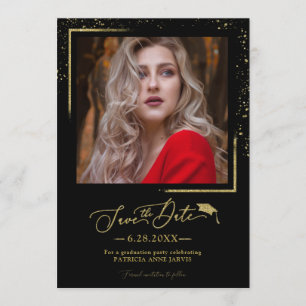 Chic Script Grad Feest Bewaar De Datum Goud Glitte Kaart