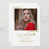 Chic Script Grad Feest Opslagbericht Gouden Glitte Kaart (Voorkant / Achterkant)