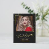 Chic Script Grad Feest Save The Date Goud Glitter Briefkaart (Staand voorkant)
