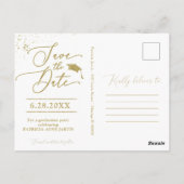 Chic Script Grad Feest Save The Date Goud Glitter Briefkaart (Achterkant)