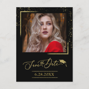 Chic Script Grad Feest Save The Date Goud Glitter Briefkaart