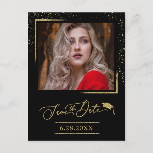 Chic Script Grad Feest Save The Date Goud Glitter Briefkaart (Voorkant)