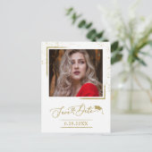 Chic Script Grad Feest Save The Date Gouden Glitte Briefkaart (Staand voorkant)