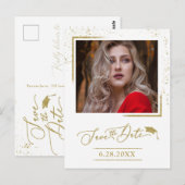Chic Script Grad Feest Save The Date Gouden Glitte Briefkaart (Voorkant / Achterkant)