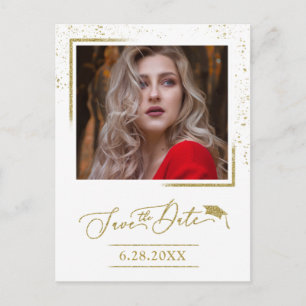 Chic Script Grad Feest Save The Date Gouden Glitte Briefkaart