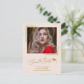 Chic Script Grad Feest Save The Date Gouden Glitte Briefkaart (Staand voorkant)