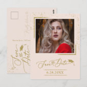 Chic Script Grad Feest Save The Date Gouden Glitte Briefkaart (Voorkant / Achterkant)