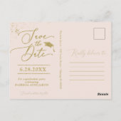 Chic Script Grad Feest Save The Date Gouden Glitte Briefkaart (Achterkant)