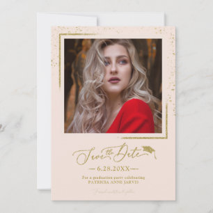 Chic Script Grad Feest Save The Date Gouden Glitte Kaart