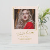 Chic Script Grad Feest Save The Date Gouden Glitte Kaart (Staand voorkant)