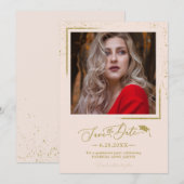 Chic Script Grad Feest Save The Date Gouden Glitte Kaart (Voorkant / Achterkant)