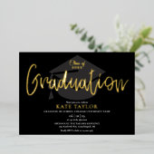 Chic Script Graduation Party Gold Foil Invitation Folie Uitnodiging (Staand Voorkant)