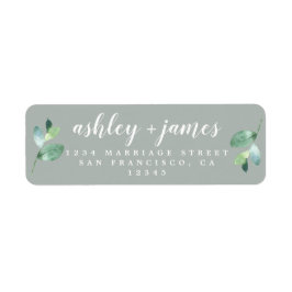 Chic Script Green Foliage Wedding Return Address Etiket