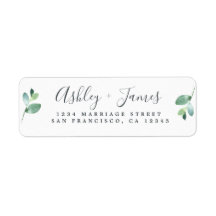 Chic Script Green Foliage Wedding Return Address