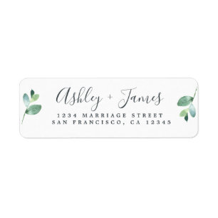 Chic Script Green Foliage Wedding Return Address Etiket