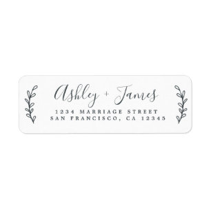 Chic Script Green Foliage Wedding Return Address Etiket