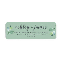 Chic Script Green Foliage Wedding Return Address Etiket