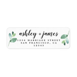 Chic Script Green Foliage Wedding Return Address Etiket