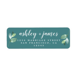 Chic Script Green Foliage Wedding Return Address Etiket