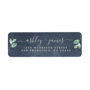 Chic Script Green Foliage Wedding Return Address Etiket