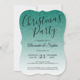 Chic Script Green Glitter ombre Kerstparty in Kaart