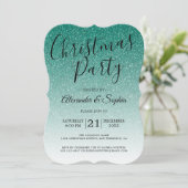 Chic Script Green Glitter ombre Kerstparty in Kaart (Staand voorkant)