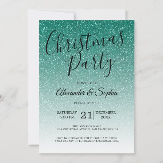 Chic Script Green Glitter Ombre Kerstparty Kaart (Voorkant)