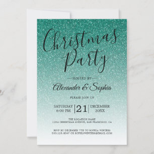 Chic Script Green Glitter Ombre Kerstparty Kaart