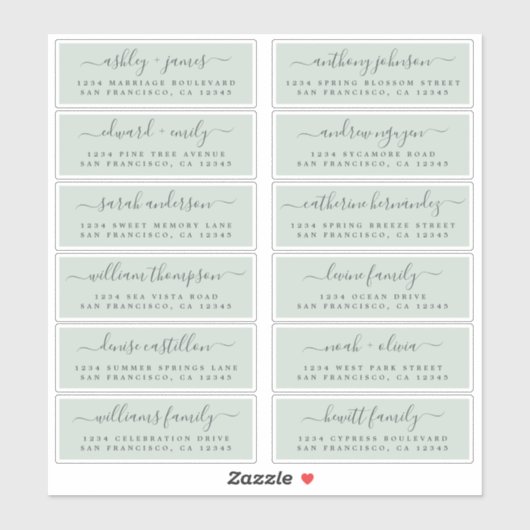 Chic Script Green Wedding Guest Adresetiketten Sticker (Vel)