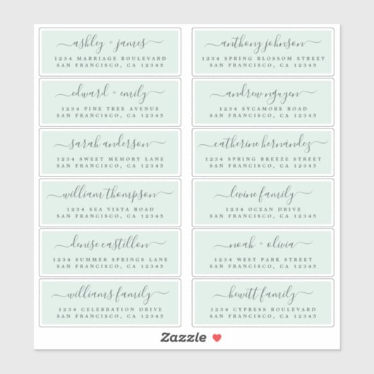 Chic Script Green Wedding Guest Adresetiketten Sticker (Vel)