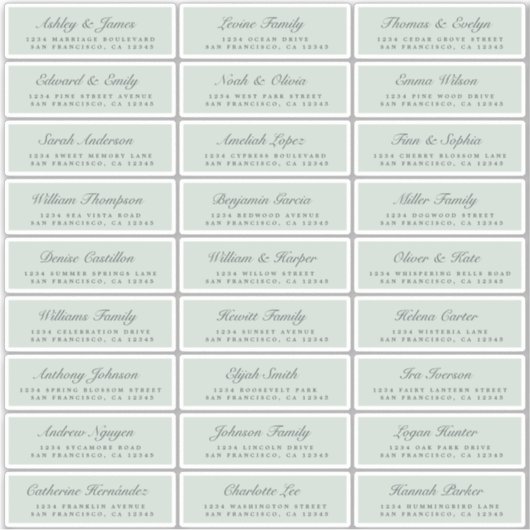 Chic Script Green Wedding Guest Adresetiketten Sticker (Voorkant)