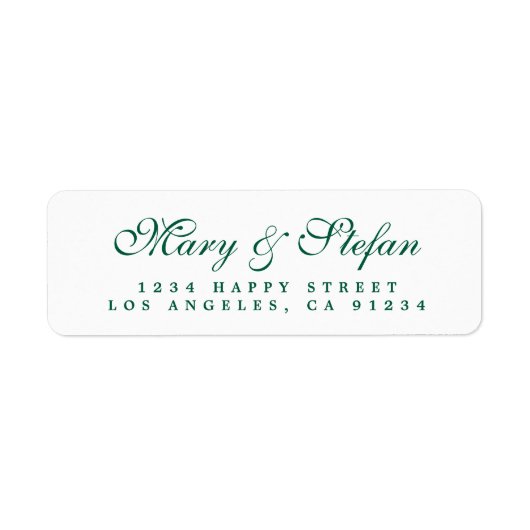 Chic Script Green Wedding Return-adres Etiket (Voorkant)