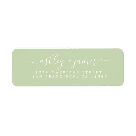 Chic Script Green Wedding Return-adres Etiket (Voorkant)