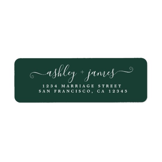 Chic Script Green Wedding Return-adres Etiket (Voorkant)