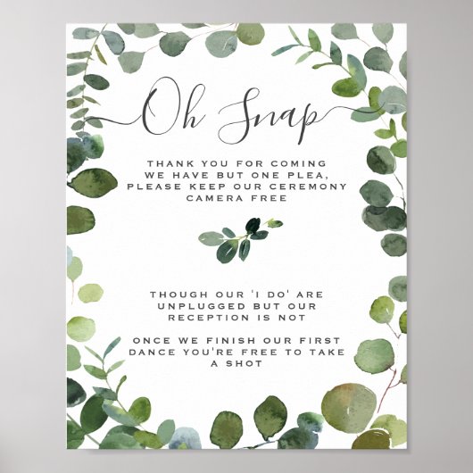 Chic Script Greenery Eucalyptus Unplugged Wedding Poster (Voorkant)