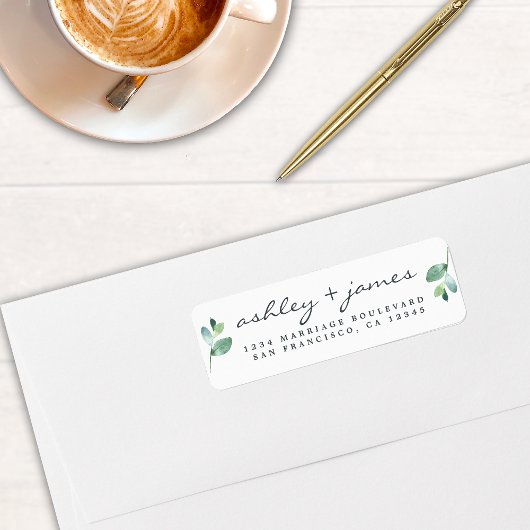Chic Script Greenery Wedding Return-adres Etiket