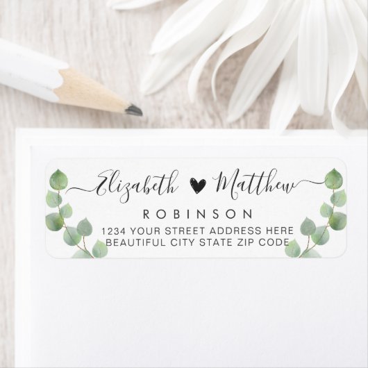 Chic Script Greenery Wedding Return-adreslabel Etiket (Insitu)