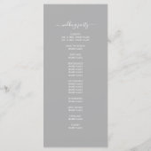 Chic Script Grey Simple Minimal Wedding Programmakaart (Achterkant)