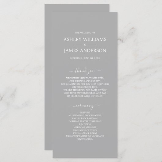 Chic Script Grey Simple Minimal Wedding Programmakaart (Voorkant / Achterkant)