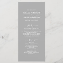 Chic Script Grey Simple Minimal Wedding Programmakaart