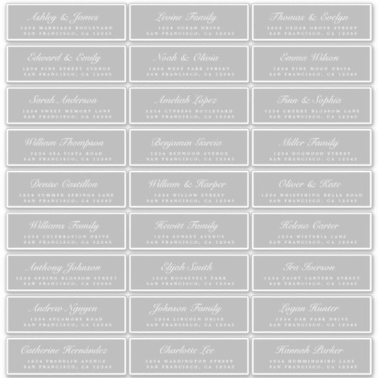 Chic Script Grijs Huwelijks Gast Adres Labels (Voorkant)