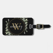 Chic script groen goud monogram zwart bagagelabel (Voorkant horizontaal)