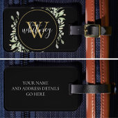 Chic script groen goud monogram zwart bagagelabel