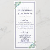 Chic Script Groen Loof Navy Blauwe Rand Trouw Programmakaart (Voorkant)