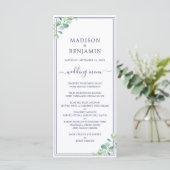 Chic Script Groen Loof Navy Blauwe Rand Trouwdag Menu (Staand voorkant)