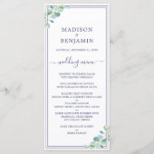 Chic Script Groen Loof Navy Blauwe Rand Trouwdag Menu (Voorkant)