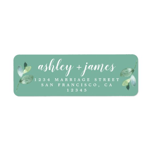 Chic Script Groene Blad Bruiloft Retouradres Etiket (Voorkant)