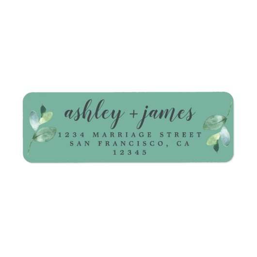 Chic Script Groene Blad Bruiloft Retouradres Etiket (Voorkant)