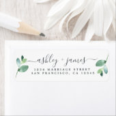 Chic Script Groene Blad Bruiloft Retouradres Etiket (Insitu)